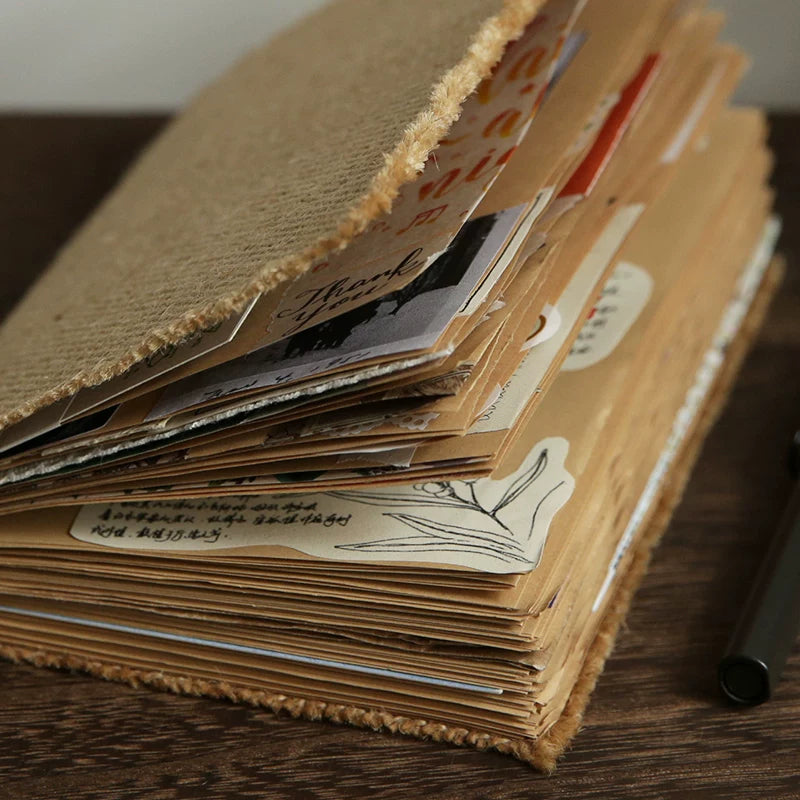 Jomoo Linen Frayed Edge Blank Notebook Vintage Kraft Paper Handmade Journal for Gifts