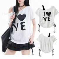 Women's Asymmetrical Shoulder Distressed Short Sleeve T-Shirt