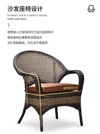 Outdoor Wicker Rattan Sofa Set for Balcony Living Room, Nordic Style Leisure Chair with Coffee Table