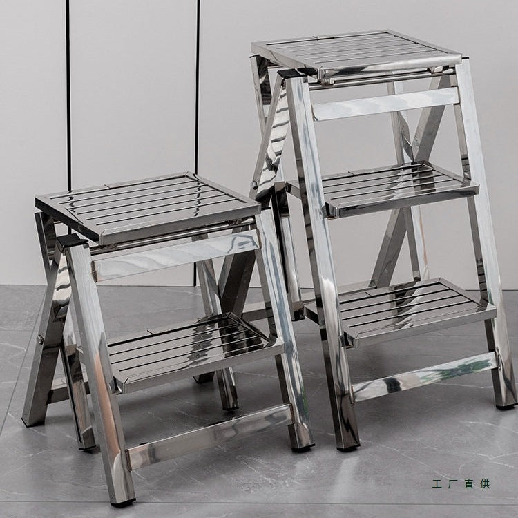 Stainless Steel Folding Ladder Stool, Heavy-Duty A-Frame Step Ladder for Home and Industrial Use