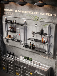 Industrial Style Wall-Mounted Pipe Shelf with Wood Shelves