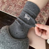 Women's Cashmere Blend Dachshund Embroidered Polka Dot Mid-Calf Socks