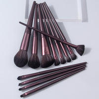 12-Piece Coffee Brown Makeup Brush Set with Portable Holder