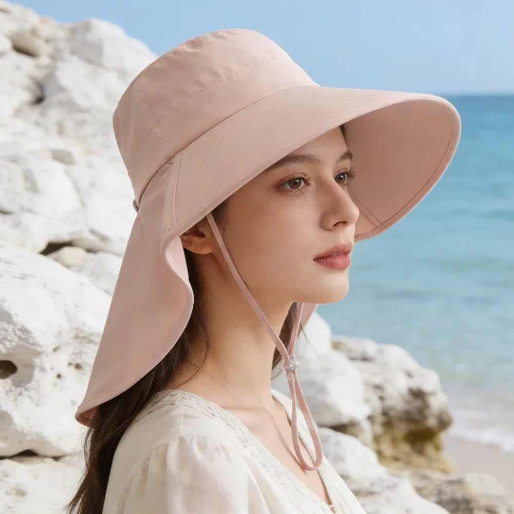 Women's Sun Protection Hat with Neck Flap and Face Mask, Wide Brim Outdoor Sports Travel Shawl Sun Hat