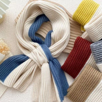Knitted Cross Scarf for Women, Winter Warm Neck Warmer, Korean Style Color Block