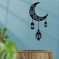 Creative Metal Moon Lantern Wall Hanging Decor for Living Room Bedroom