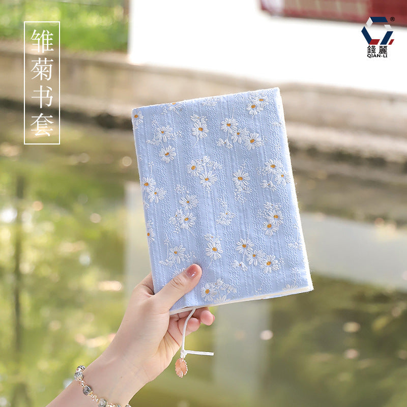 Handmade Daisy Fabric Book Cover for A5 Notebooks and Journals, Adjustable Protective Sleeve