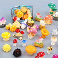 Miniature Mushroom Figurines with Basket for Micro Landscape Decor and Play