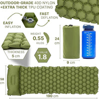 Ultralight Inflatable Camping Sleeping Pad with Pillow, Single Person Foldable Air Mattress for Outdoor Backpacking