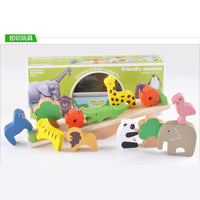 Wooden Forest Animal Teeter-Totter Stacking Blocks for Baby Balance Training