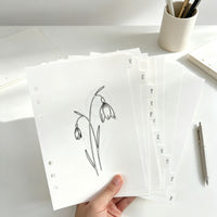 A5 6-Hole Frosted PP Monthly Floral Divider Pages for Loose-Leaf Notebooks