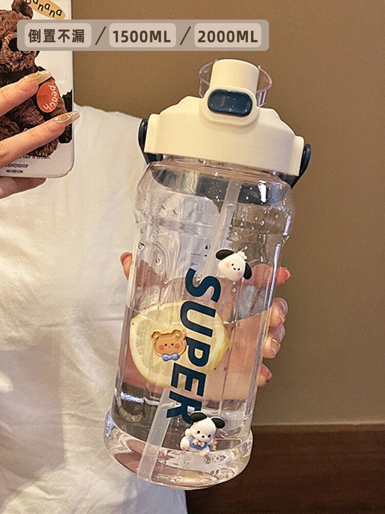 Large Capacity Water Bottle with Straw, 1500ml/2000ml, High Temperature Resistant, for Sports and Outdoor Activities