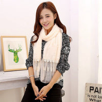 Women's Korean Style Solid Color Double-Layer Plush Scarf for Winter