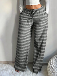American Retro Striped Wide-Leg Pants for Women, Soft & Comfortable High-Waisted Straight Trousers