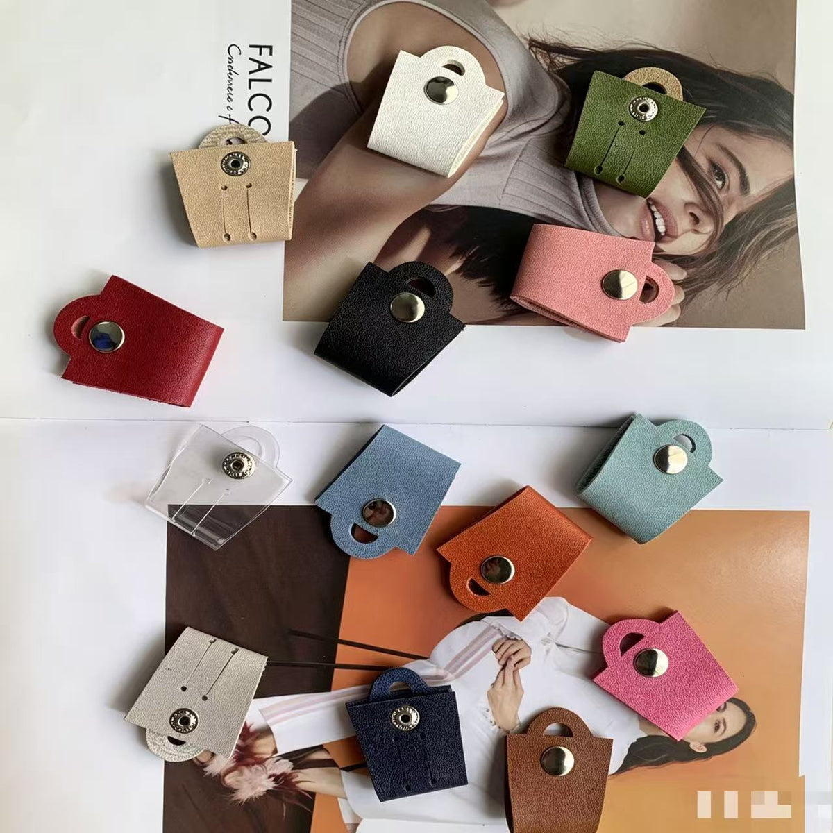 PU Leather Cable Organizer with Snap Button for Headphones and Data Cables