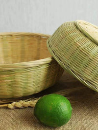 Handwoven Bamboo Sieve Basket for Food Storage and Draining