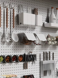 Pegboard Accessories Kit - No-Drill Wall Mount Storage Bins, Baskets, Hooks, and Shelves for Round Hole Pegboards