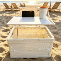 Portable Collapsible Outdoor Storage Box with Wooden Lid and Handle for Camping, Picnics, and Car Organization