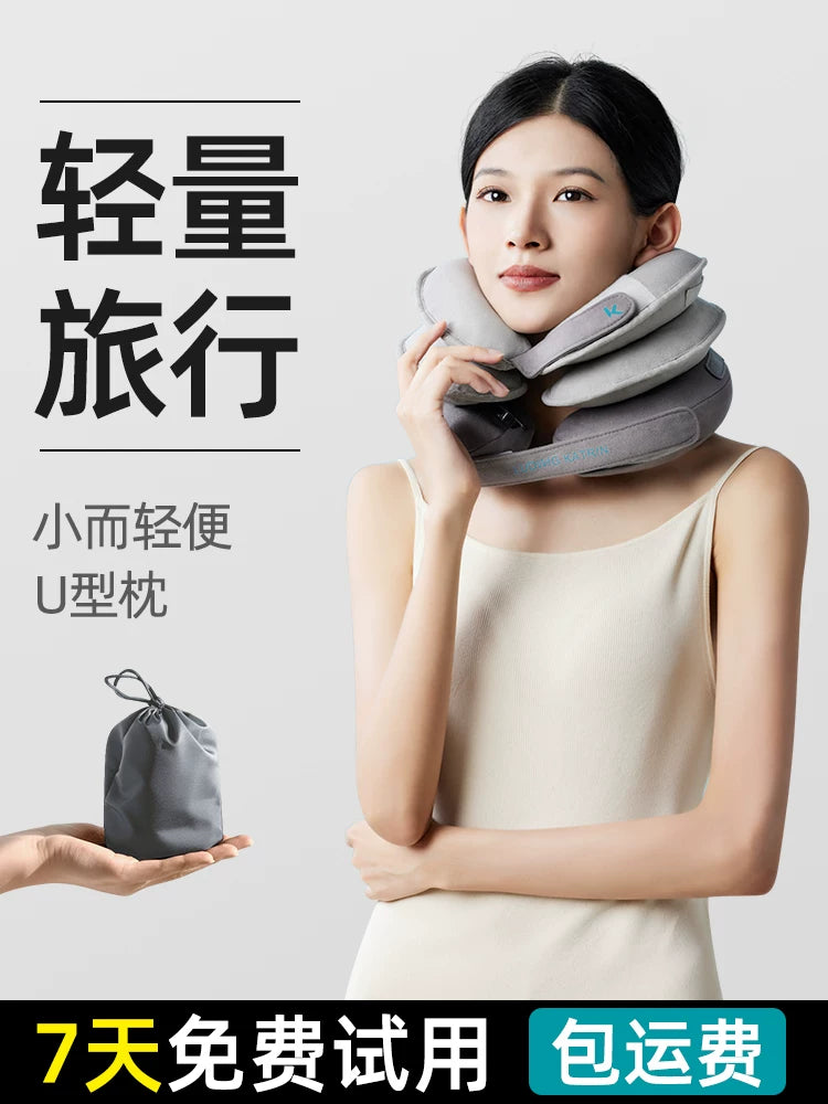 Inflatable U-Shaped Travel Neck Pillow for Airplanes and Neck Support