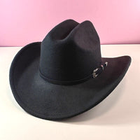 Unisex Western Cowboy Hat with Wide Brim and Lychee Pattern Leather Band