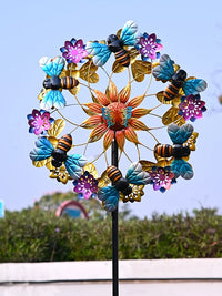 Solar-Powered Iron Art Bee Wind Spinner for Garden & Patio Decor