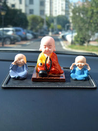 Solar Powered Nodding Monk Car Dashboard Ornament with Wooden Fish