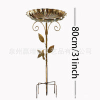 Garden Iron Art Bird Bath Feeder with Ground Stake for Outdoor Lawn Decor