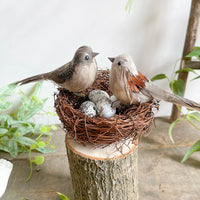 Artificial Bird Nest with Sparrows and Eggs for Garden and Balcony Decor