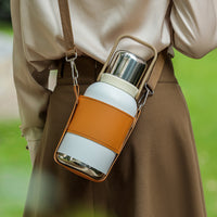 Large-Capacity Insulated Water Bottle, 316 Stainless Steel, with Handle and Leather Sleeve