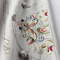 Women's Cotton Linen Embroidered Wide-Leg Cropped Pants
