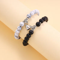 Couple's Frosted Glass Bead Bracelet Set with Crown Charm