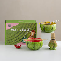 Hand-Painted Watermelon Matcha Bowl Set with Whisk Stand