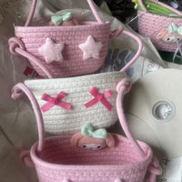 Cartoon Cotton Rope Woven Wall Hanging Storage Basket for Dorm Room, Bedroom, Home Use