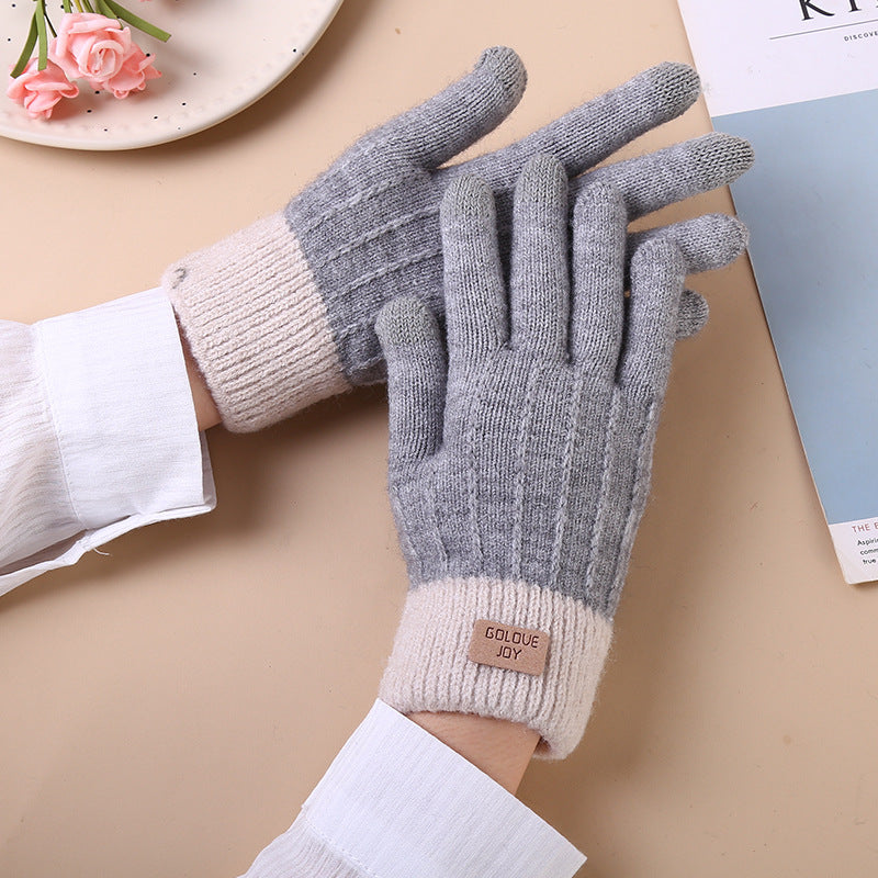 Alpaca Wool Knit Touchscreen Gloves for Women, Thickened Thermal Full Finger Winter Cycling Gloves