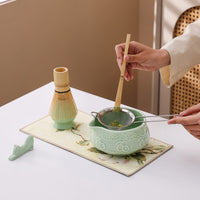 Ceramic Cherry Blossom Matcha Bowl Set with Bamboo Whisk and Tools