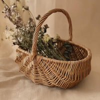 Handwoven Wicker Picnic Basket with Handle, Japanese Style Fruit Storage Basket