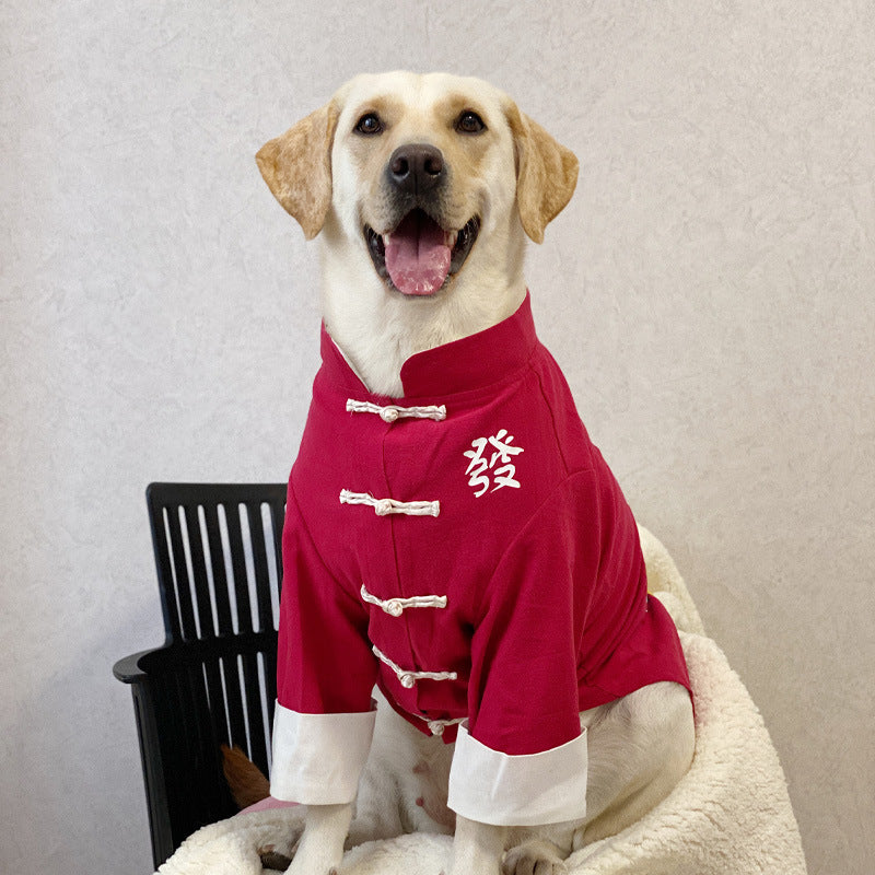 Chinese Style Pet Tang Suit for Large Dogs - New Year Festive Cotton Coat