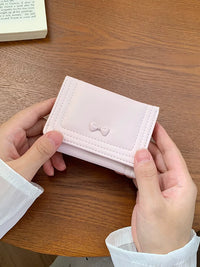 Korean Style Bowknot Short Wallet for Women, Cute Foldable Buckle Coin Purse with Card Holder