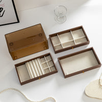 Vintage Walnut Grain Jewelry Box with Multiple Layers for Earrings, Rings, Necklaces, and Bracelets