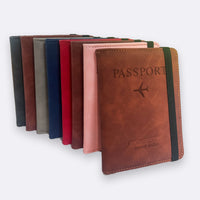RFID Blocking PU Leather Passport Holder with Strap, Travel Document Organizer and Card Wallet