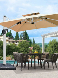 Outdoor Patio Umbrella with Solar LED Lights and Wheeled Base, Large Cantilever Sunshade for Garden, Balcony, and Commercial Use
