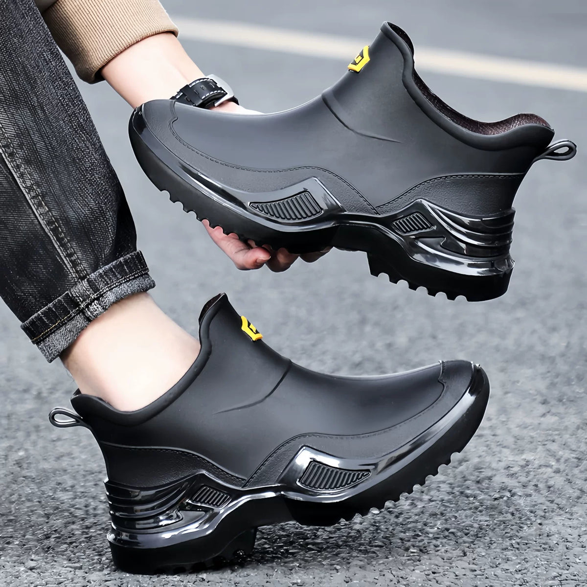 Men's Waterproof Non-Slip Mid-Calf Rain Boots for Work and Delivery