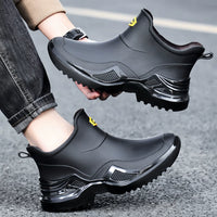 Men's Waterproof Non-Slip Mid-Calf Rain Boots for Work and Delivery