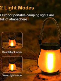 Solar Flame Lantern with Hemp Rope or Stand, USB Rechargeable Outdoor Decor for Patio & Camping