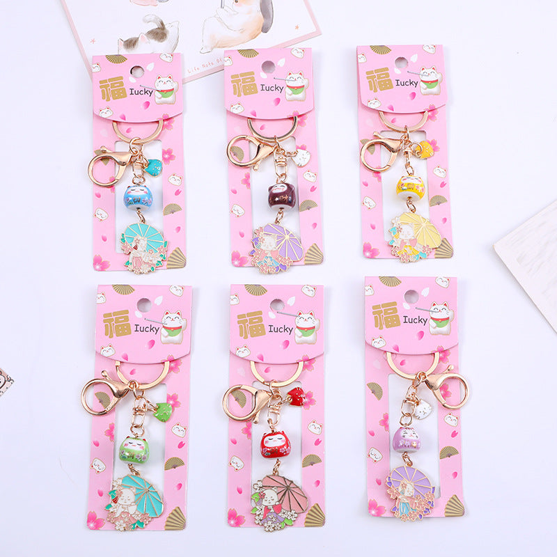 Japanese Cartoon Lucky Cat Keychain Alloy Car Key Ring Bag Charm Small Gift