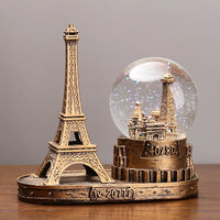 Eiffel Tower Crystal Ball Music Box with Light, Desktop Ornament and Gift
