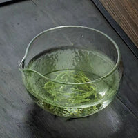 Japanese Style Hammered Glass Matcha Bowl with Spout, High Borosilicate Cold Brew Tea Bowl