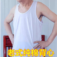 Men's Cotton Sleeveless Undershirt for Elderly, Loose Fit Round Neck Tank Top