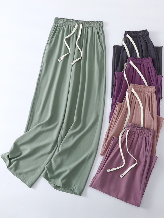 Women's High-Waisted Wide-Leg Rayon Lounge Pants Loose Fit Thin Casual Trousers