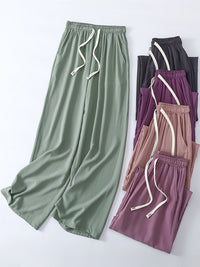 Women's High-Waisted Wide-Leg Rayon Lounge Pants Loose Fit Thin Casual Trousers